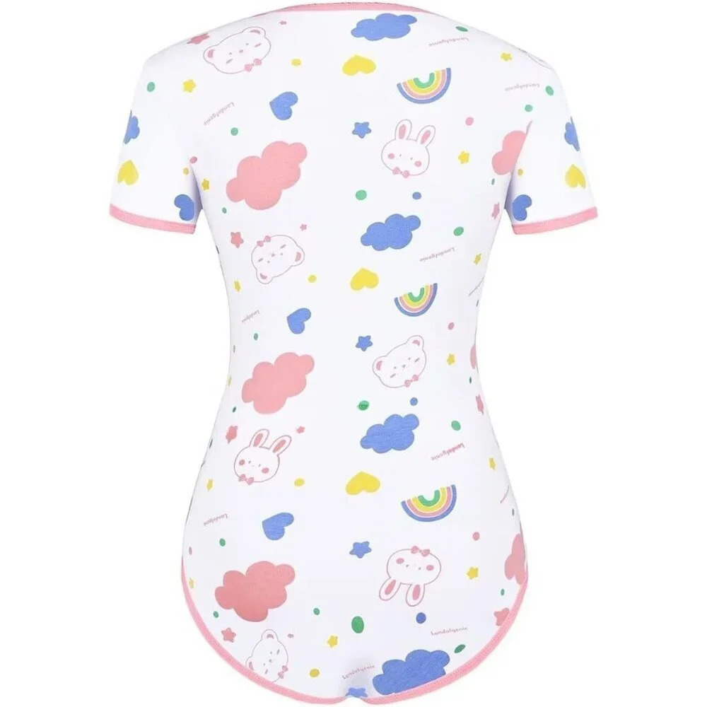 Womens Bodysuit Cotton Bodysuit Cute Print Onesie Pajamas Sleepwear Tops - Picture 7 of 7